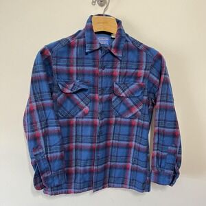 Vintage Pendleton Wool Flannel Shirt Mens s Blue Red Plaid Long Sleeve Button Up